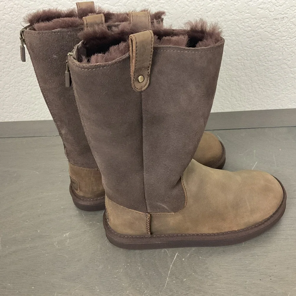 Ugg Australia Jesslyn Leather & Suede Chocolate Brown Boots Girls' Size 3 US